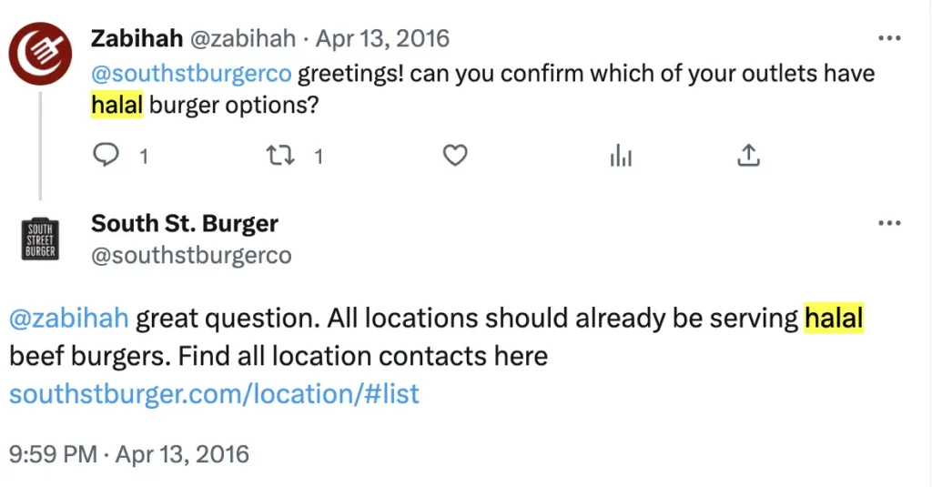 South Street Burger tweet